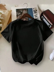 Camiseta Gola Careca com Estampa de Letra de Futebol Casual para Menino, Verão - Preto - Visão 2