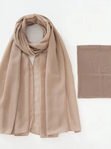 2 件/套涤纶纯色透气弹力渔夫帽和配套雪纺珍珠围巾头巾，适合 4 季