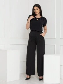Smile Fashion   blusa feminina manga curta tecido duna - Preto - Visão 5