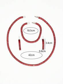 3pcs/Set Cubic Zirconia Studded Red Necklace, Bracelet, And Earrings Set, Suitable For Women Daily Wear Or Party, Gifting - Red - View 4