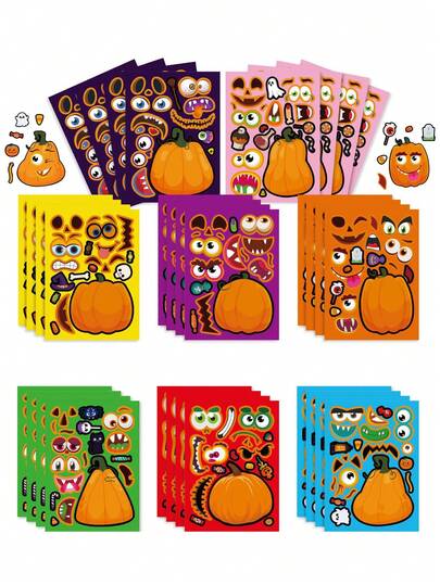 Halloween Puzzle Stickers: DIY Scary Pumpkin Pattern, Suitable For Sticking On Walls, Books, Cups And Various Places As Fun Cartoon Decorations, Halloween Gift
