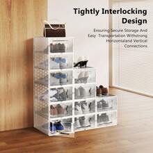 12 Pack Shoe Boxes-Sturdy Clear, Stackable Shoe Storage Cabinets With Lids Are Suitable For Closet & EntrywayStorage, White - 白色 - 查看 5