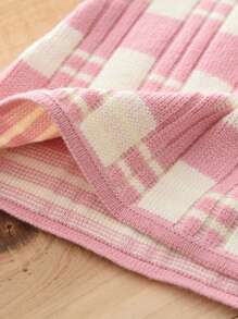 Young Girl's Casual Plaid Striped Sweater And Skirt Set, Autumn Winter - Pink - View 7