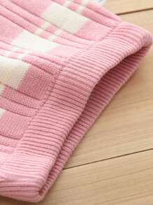 Young Girl's Casual Plaid Striped Sweater And Skirt Set, Autumn Winter - Pink - View 6