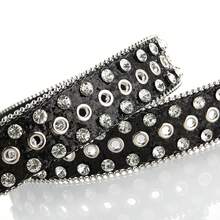 Women's Y2K Crystal Rhinestone Studded Leather Belt, Wide Sparkling Alloy Buckle Fashion Punk Crystal Eyelet Decor Versatile Belt - 3.8 Edge Beads Are Eye-catching - View 10