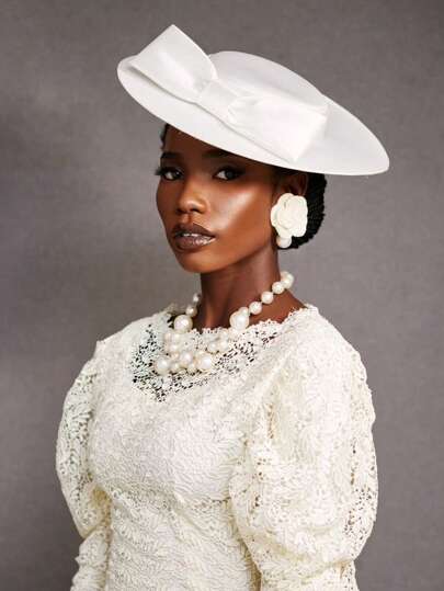 优雅宽边女式大蝴蝶结正式场合肯塔基帽女士婚礼新娘鸡尾酒茶会礼服平顶软呢帽万圣节