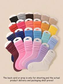 12 双/套儿童袜子，色彩鲜艳，透气，舒适，柔软，时尚，多功能休闲中筒袜，适合日常生活或返校，颜色随机 - 彩色 - 查看 7