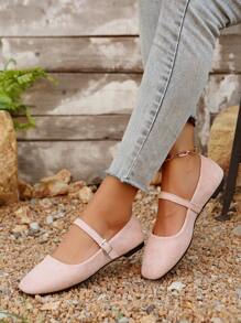 French Retro Flat Sandals, Strap Fairy Style Granny Shoes, New Spring Square Toe Slip-On Flats