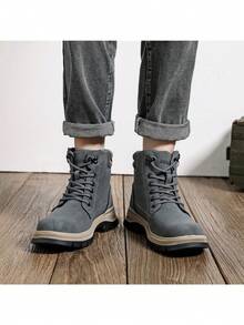 Botas de trabajo de seguridad gris resistentes al agua para hombres, calzado masculino, botas altas de tobillo indestructibles, a prueba de pinchazos y resistentes a la presión, con puntera de acero - Gris - Ver 8
