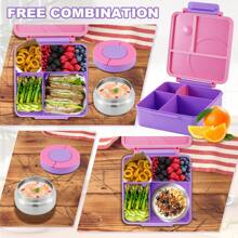 Caja de almuerzo Bento con diseño de dibujos animados y termo para sopa de 8 onzas, contenedores de alimentos a prueba de fugas con 4 compartimentos, de vuelta a la escuela