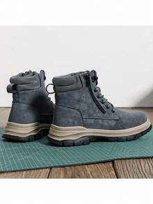 Botas de trabajo de seguridad gris resistentes al agua para hombres, calzado masculino, botas altas de tobillo indestructibles, a prueba de pinchazos y resistentes a la presión, con puntera de acero - Gris - Ver 6