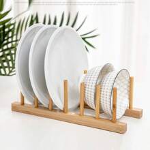 1pc Bamboo 2-Tier Dish Drying Rack, Collapsible Kitchen Utensil Storage Holder