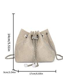 New Fashion Rhinestone Chain Women Shoulder Bag Mini Crossbody Bag Metal Chain Lightweight, Party Bag Perfect For Party Wedding Prom Dinner/Banquet Matching With Holiday Party Dress Evening Dress & Sequin Dress, Glamorous Rhinestone Bag