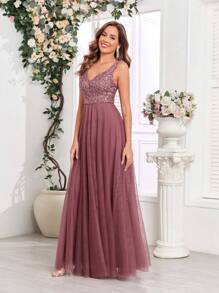 Abito da sera primaverile in tulle luccicante per donna, abiti da ballo formali, adatto per eventi matrimoniali