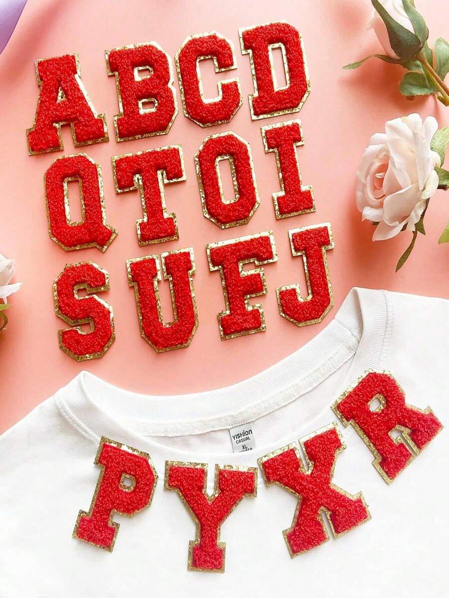 26pcs Alphabet Chenille Fabric Patches (Iron-On) - Red - View 1