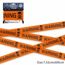 1pc-Mini Warning Tape Halloween Party Supplies Decoration Halloween Warning Line Layout Skull Warning Tape Disposable Warning Tape Suitable For Halloween Parties Zombie Parties Mysterious Murderers Equivalent 600cm * 8cm