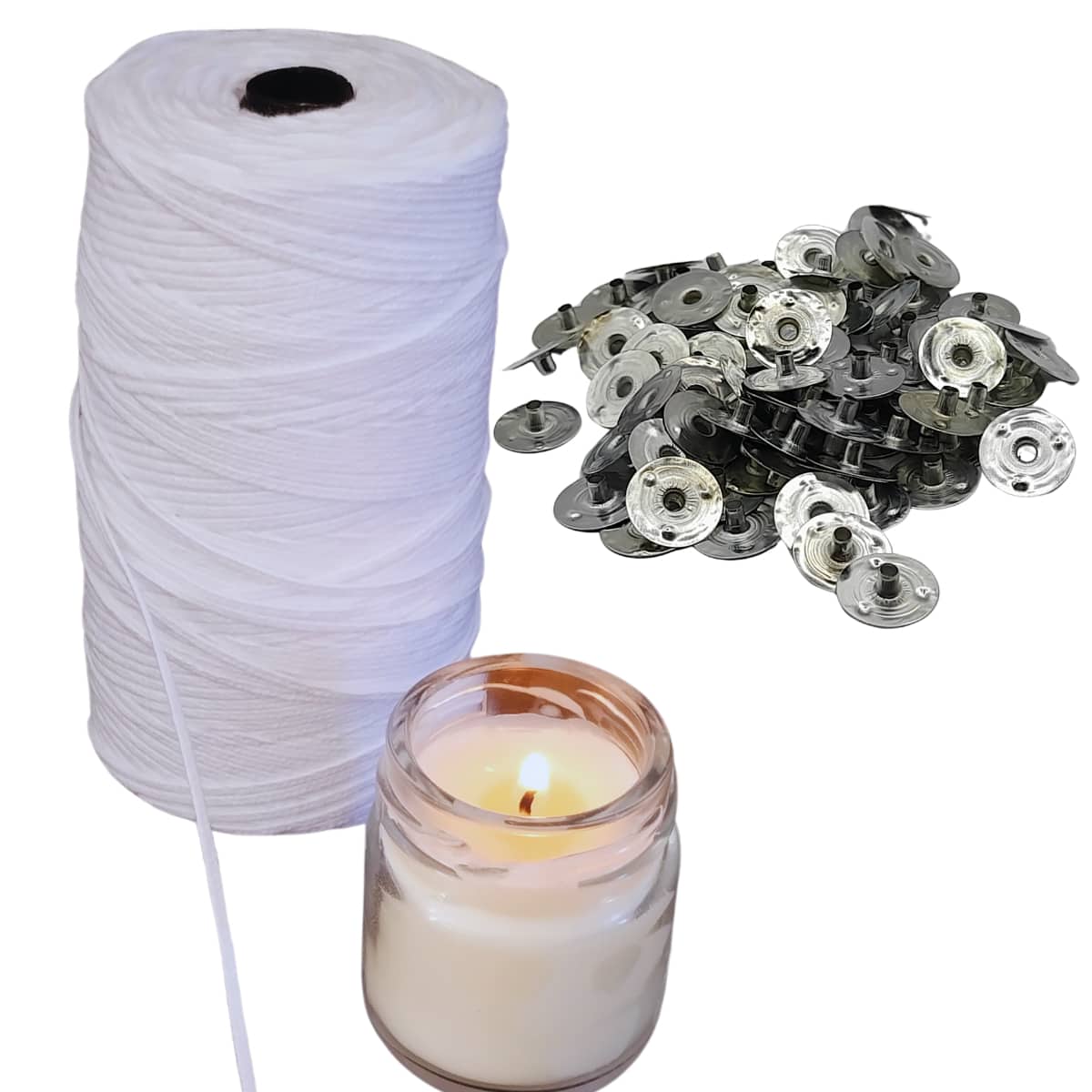 Cotton Candle Wick Decorative Handmade Wedding Thin A2020 5mts With 5 Eyelets 2mm - trắng - Xem 1