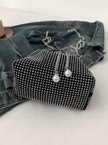 New Fashion Rhinestone Chain Shoulder Bag Women Mini Messenger Bag Metallic Chain Lightweight, Party Bag Perfect For Party Wedding Prom Dinner/Banquet Matching With Holiday Party Dress Evening Dress & Sequin Dress, Perfectly Matching With New Years Outfit, Excellently Matching With Party Dresses For Women, Glamorous Rhinestone Bag