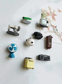 1/9pcs Retro Mini Home Appliance Fridge Magnets, Resin Black & White TV, Radio, Fan, Wall Clock, European Camera Decorative Stickers - Multicolor - View 2