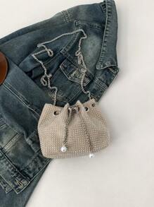 New Fashion Rhinestone Chain Women Shoulder Bag Mini Crossbody Bag Metal Chain Lightweight, Party Bag Perfect For Party Wedding Prom Dinner/Banquet Matching With Holiday Party Dress Evening Dress & Sequin Dress, Glamorous Rhinestone Bag