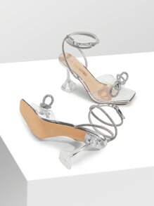 Giày cao gót đính pha lê lấp lánh cho nữ thời trang hở mũi, gót trong suốt, gợi cảm cho tiệc cưới, vũ hội, ngày lễ tình nhân - Bạc - Xem 5