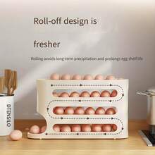 1pc Space Saving 4-Layer Sliding Egg Dispenser - Large Capacity, Automatic Rolling Egg Rack For Refrigerator Side Doors, Modern Plastic Design - Multicolor - View 5