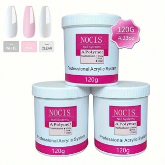 Acrylic Nail Powder - 120g In White/Pinkish/Clear For Extensions And Carving, Unscented & Easy-To-Use Setacrylic Press On Nails