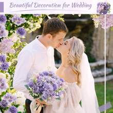 1支/3支/80支仿真丝绣球花束，假茶玫瑰，适合春秋季婚礼花瓶、家居、餐厅、卧室、浴室、房间装饰、母亲节、父亲节、节日生日派对、户外花园装饰 - 紫色 - 查看 6