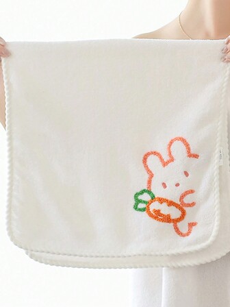 SHEIN X Milania 1pc Women Wearable Hooded Bath Towel, Polyester Fiber, Solid Color, Cute Animal Embroidery Pattern, Bathrobes Or Kitchen/Face Towels, Absorbent, Quick-Drying & Soft, Suitable For Bathroom, Hotel, Party, Beach, Travel, Holiday Gifts