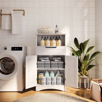 Mueble de baño, mueble de almacenaje Mueble de baño con cajones grandes, 2 puertas, con estantes regulables, para baño, salón y dormitorio, con función basculante