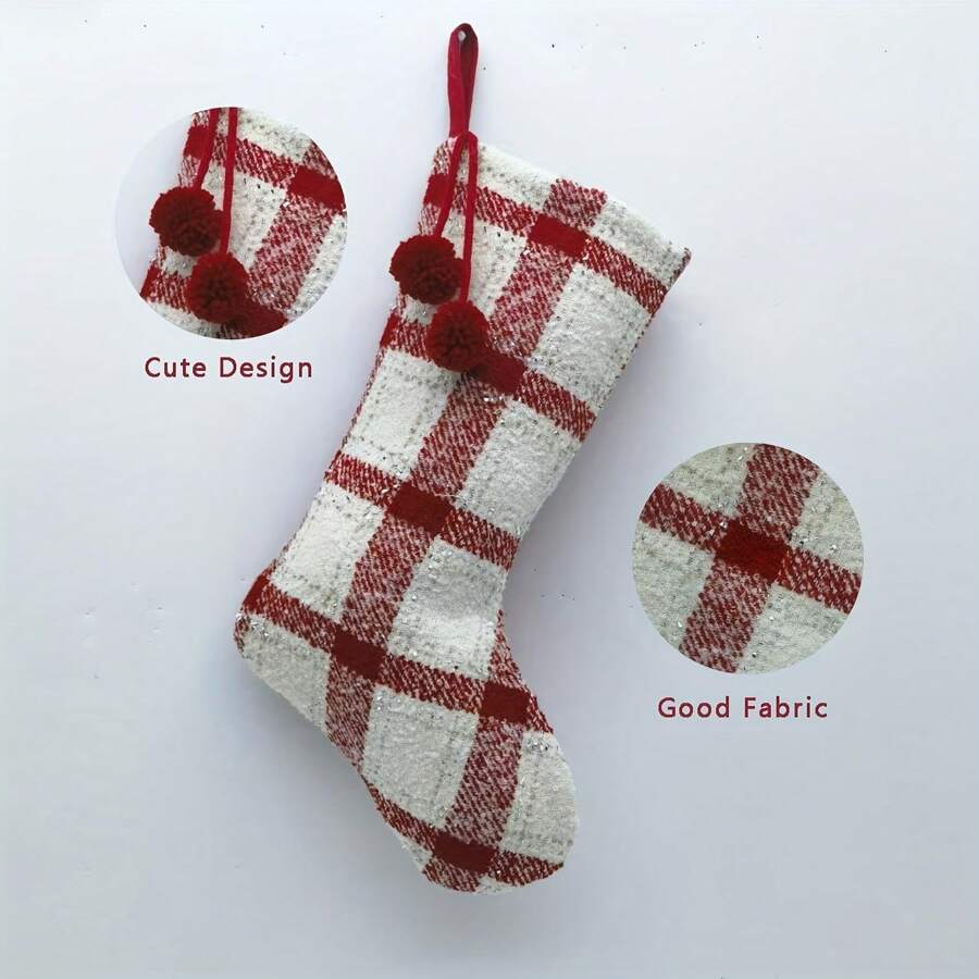 Meias grandes e fofas com estilo europeu preto e vermelho, decorações requintadas de alta qualidade para o Natal, grande capacidade, presentes essenciais para o Natal, design exclusivo, enfeites temáticos de Natal, Natal, Papai Noel, decorações modernas para casa e festa, adequadas para celebrações festivas, meias de Natal, meias de malha de Natal, sacolas de presente com pingentes de Natal, decorações de Natal, decorações de cena