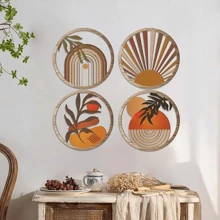 4pcs Wooden Wall Art, Bohemian Style Wall Hanging Art, Farmhouse Living Room And Bedroom Home Decor, Rustic Country Yard Hanging Decoration, Wall Decoration, Housewarming Gift,Home Decor ,Room Decor,Wall Decor Gifts Birthday Graduation