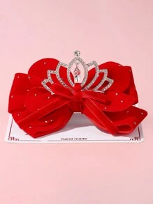 1 pieza Pasador de pelo con corona de rhinestone y lazo para niñas, adecuado para fiestas, uso diario, regalo