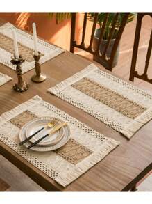 Caminho de mesa Boho Caminhos de mesa de macramê, para decoração de casa Caminho de mesa de macramê creme e marrom com borlas, para jantar Boho, decoração de quarto, chá de panela, decoração de mesa de outono
