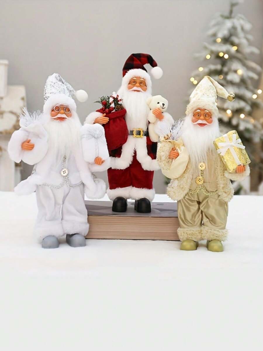 1pc Festive 12-Inch Classic Santa Claus Statue: Golden And Silver White Christmas Decorations For Home, Kitchen, Hotel, And Office Desks - Suitable For Christmas, New Year, And General Holiday Decorations,Christmas