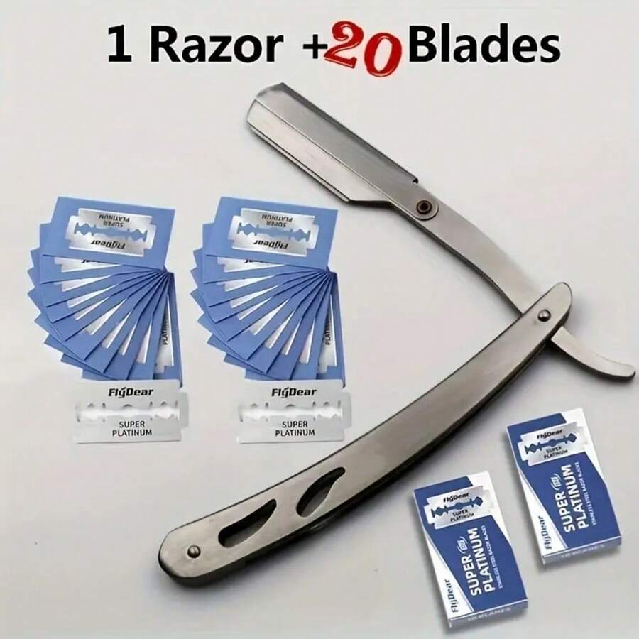 1 Pc Foldable Barber Straight Razor+20 Pcs Blades For Hair Shaving