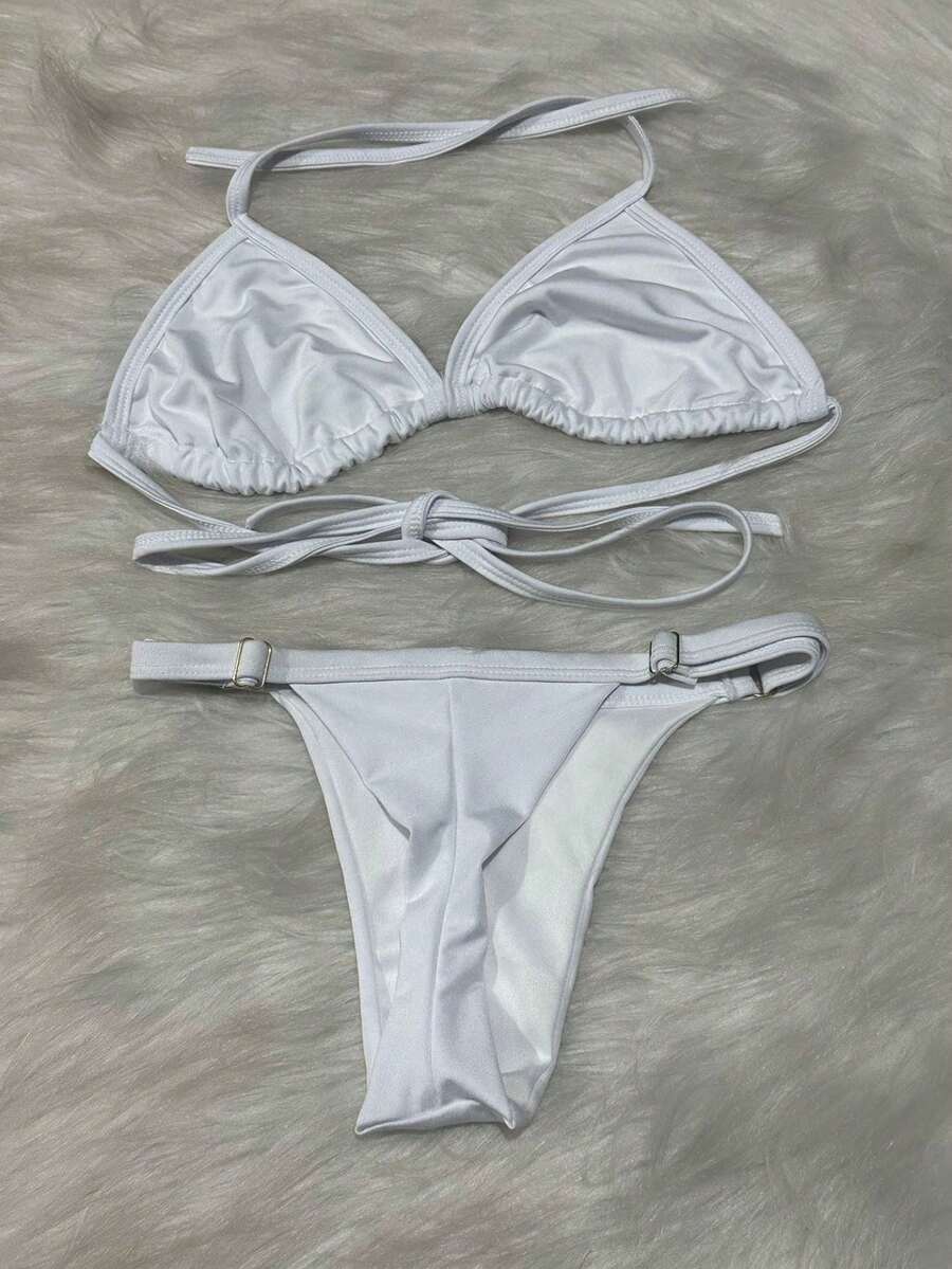 TRICO-ZHU Two-Tone V-Neck Bikini Without Padded Panties FIDA Asa Delta Gringa Fashion Women's Clothing Beachwear Factory Has Two Different Panty Sizes.2024NEW - 白色 - 查看 1