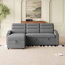 Dark Grey 83.5 Convertible Polyester Combination Sofa Bed, Rollaway Bed, Recliner With Storage And Cup Holder, Suitable For Living Room, Bedroom, Office - 深灰色+布料+泡棉+3人座 - 查看 5