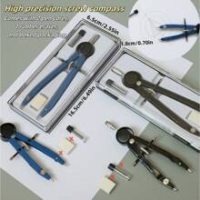 1set High Precision Metal Compasses In Metallic Box, Includes 2 Refill Leads & 1 Eraser For Engineering Drawing, School, Office, Exam - Sets - View 8