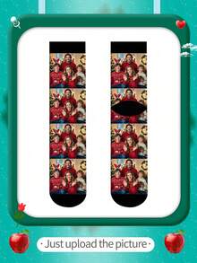 1 Pair Customized Face Print Mid-Calf Socks For Men, Can Print Any Face Or Pet Photo, Funny Personalized Design, Suitable For Christmas, Valentine's Day, Birthday Gifts, Comfortable & Breathable, Enhances Home Atmosphere, Fashionable & Versatile - Multicolor - View 6