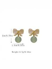 1pair Bowknot & Cat's Eye Stone Stud Earrings Sweet & Chic Resin Pendant Ear Jewelry Elegant Halloween Valentine's Day