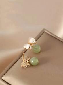 1pair Bowknot & Cat's Eye Stone Stud Earrings Sweet & Chic Resin Pendant Ear Jewelry Elegant Halloween Valentine's Day