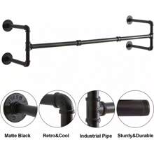 Industrial Pipe Clothes Rack, 50 Inch Wall Mounted Clothing Rack, Space-Saving Hanging Closet Rod, Heavy Duty Multi-Purpose Garment Rack For Closet And Laundry Room(4 Bases), Black - màu đen - Xem 8