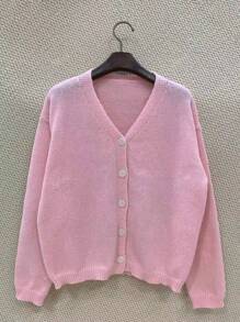 Cardigan tricoté à col rond, manches longues, couleur unie, pour femmes