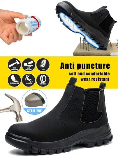 Fashionable Black Steel Toe Heavy-Duty Men's Industrial Safety Boots With Slip And Water Protection Features