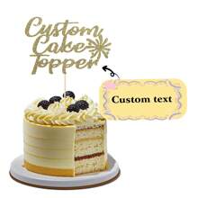 1 件可定制生日快乐蛋糕装饰，带有姓名和年龄，彩色双面闪亮纸卡可用 - 彩色 - 查看 1