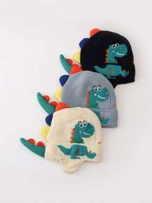 1pc Thick Double Layer Soft & Absorbent Knit Dinosaur Earflap Hat, Suitable For Children Outdoor, Walking, Playing, Skiing And Skating