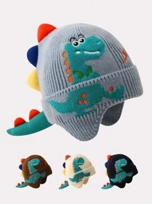1pc Thick Double Layer Soft & Absorbent Knit Dinosaur Earflap Hat, Suitable For Children Outdoor, Walking, Playing, Skiing And Skating