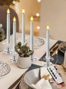 带/不带遥控器和定时器的无焰闪烁锥形蜡烛、电池供电的茶灯蜡烛、逼真的 LED 闪烁无焰茶灯稳定茶灯持久假蜡烛派对装饰和工艺创意、无焰窗户蜡烛、经典高锥形蜡烛（适合家庭聚会）、白色家居婚礼装饰 - 白色 - 查看 9