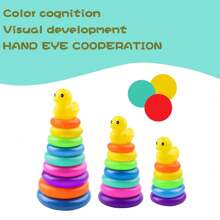 1 套儿童堆叠玩具游戏塔蒙特梭利早期学习益智玩具颜色识别礼物（颜色随机） - 彩色 - 查看 4